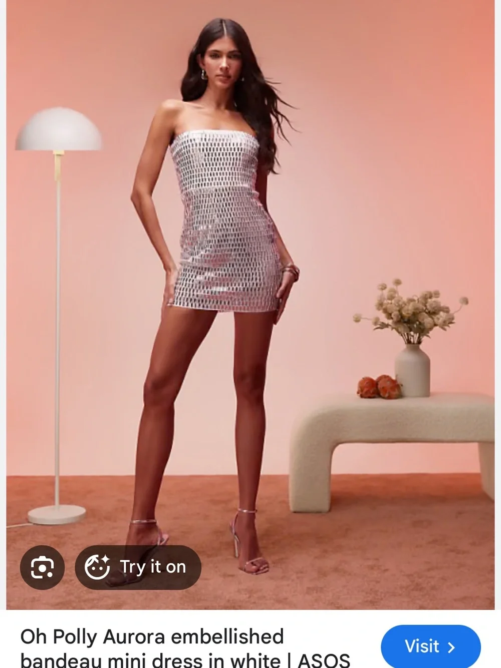 Oh Polly Aurora Sparkly Mini Dress in White - Picture 3 of 4